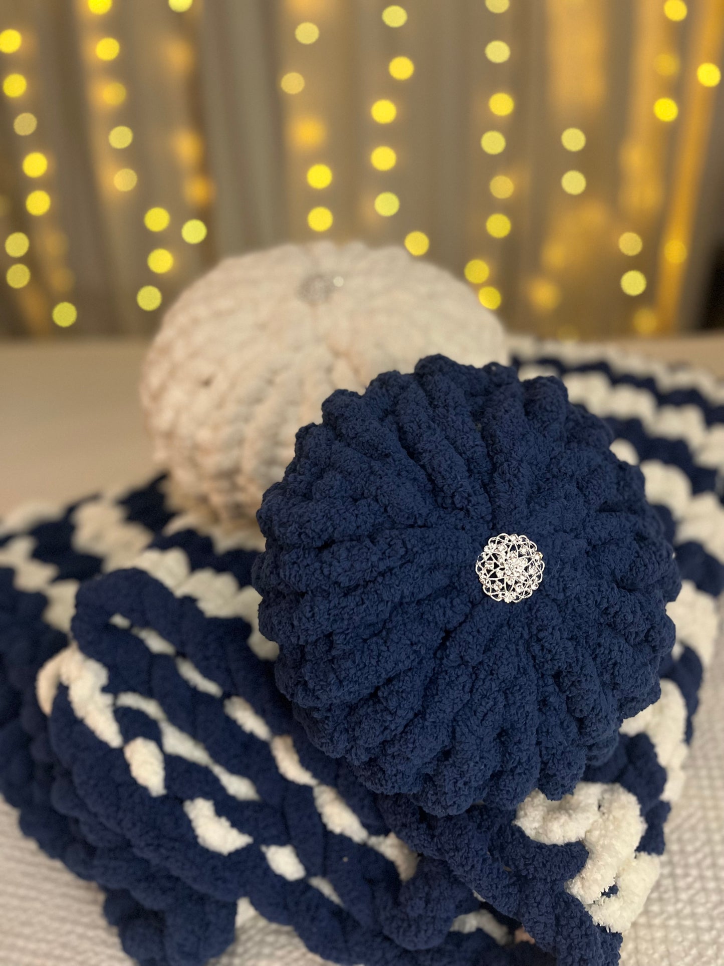 Navy and White Striped Chunky Knit Throw