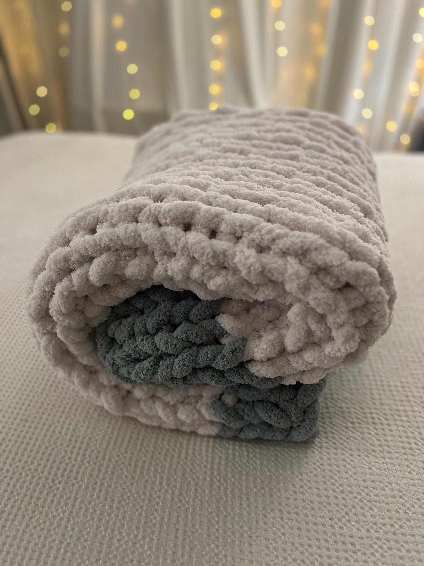 White and Teal Oversized Chunky Knit Throw
