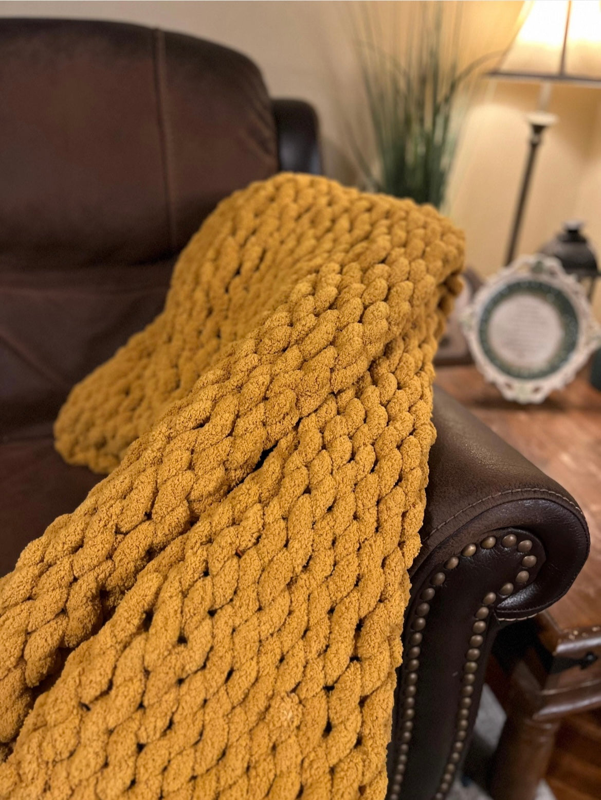 Gold Chunky Knit Throw