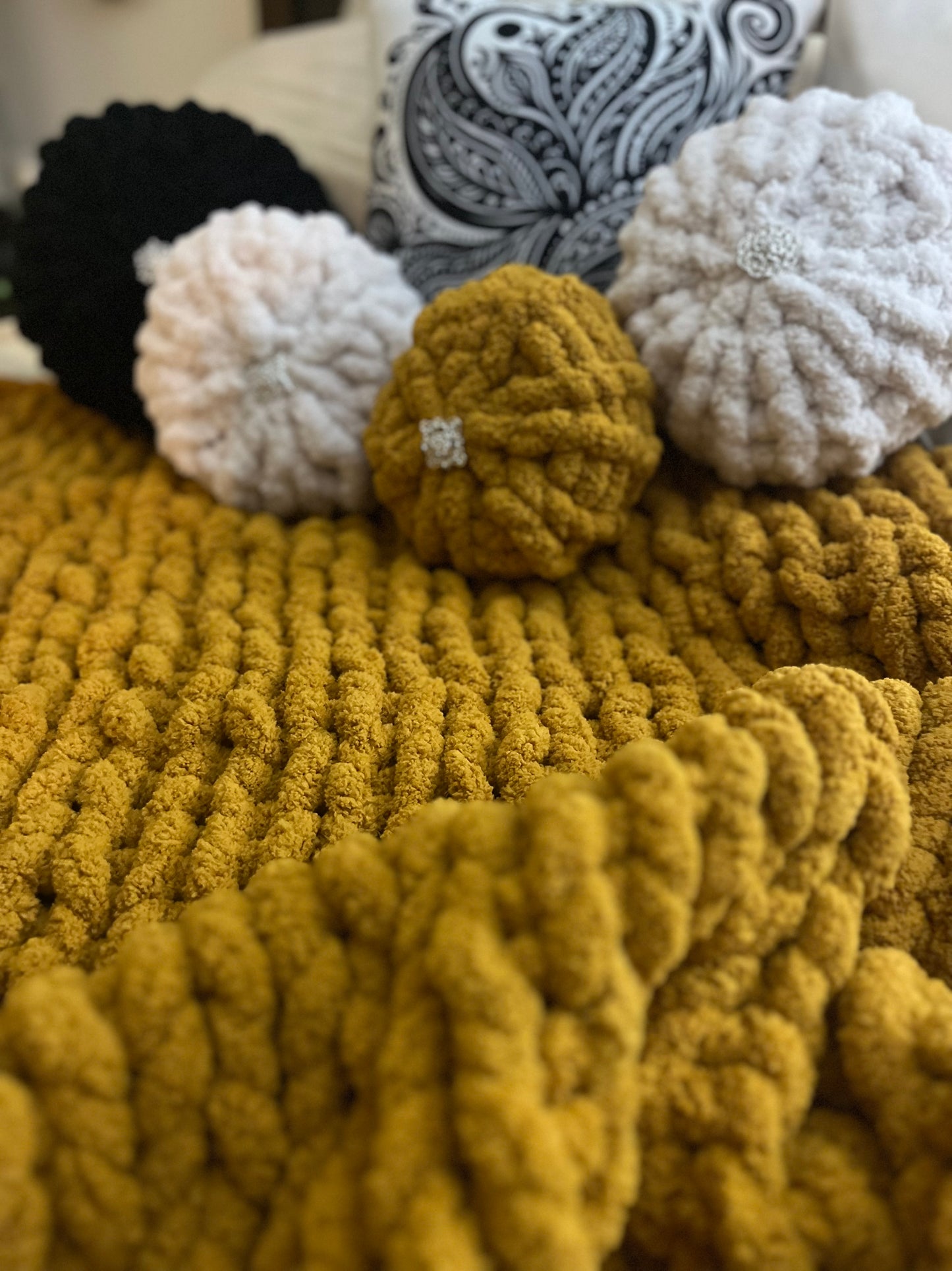Gold Chunky Knit Throw