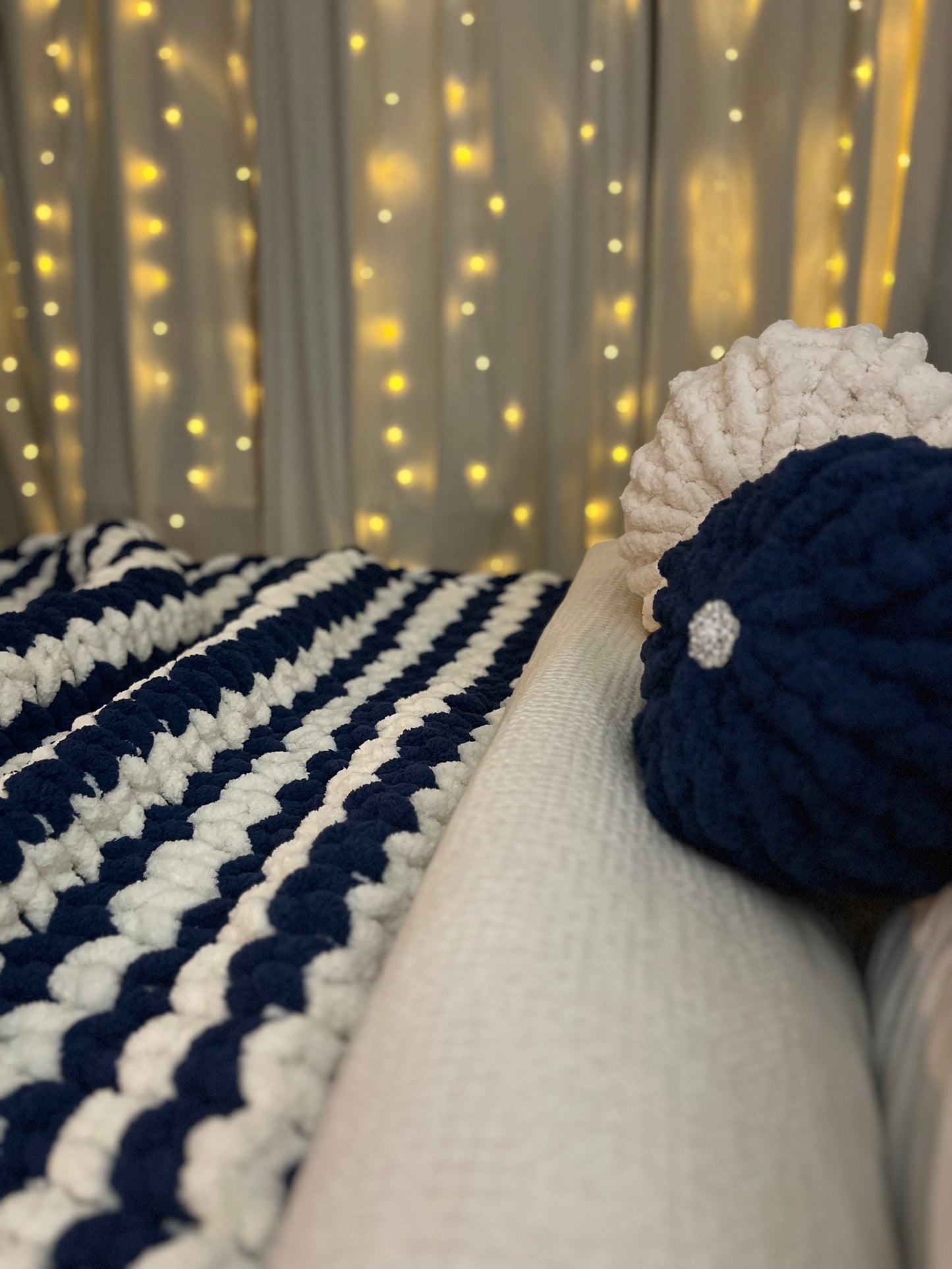 Navy and White Striped Chunky Knit Throw