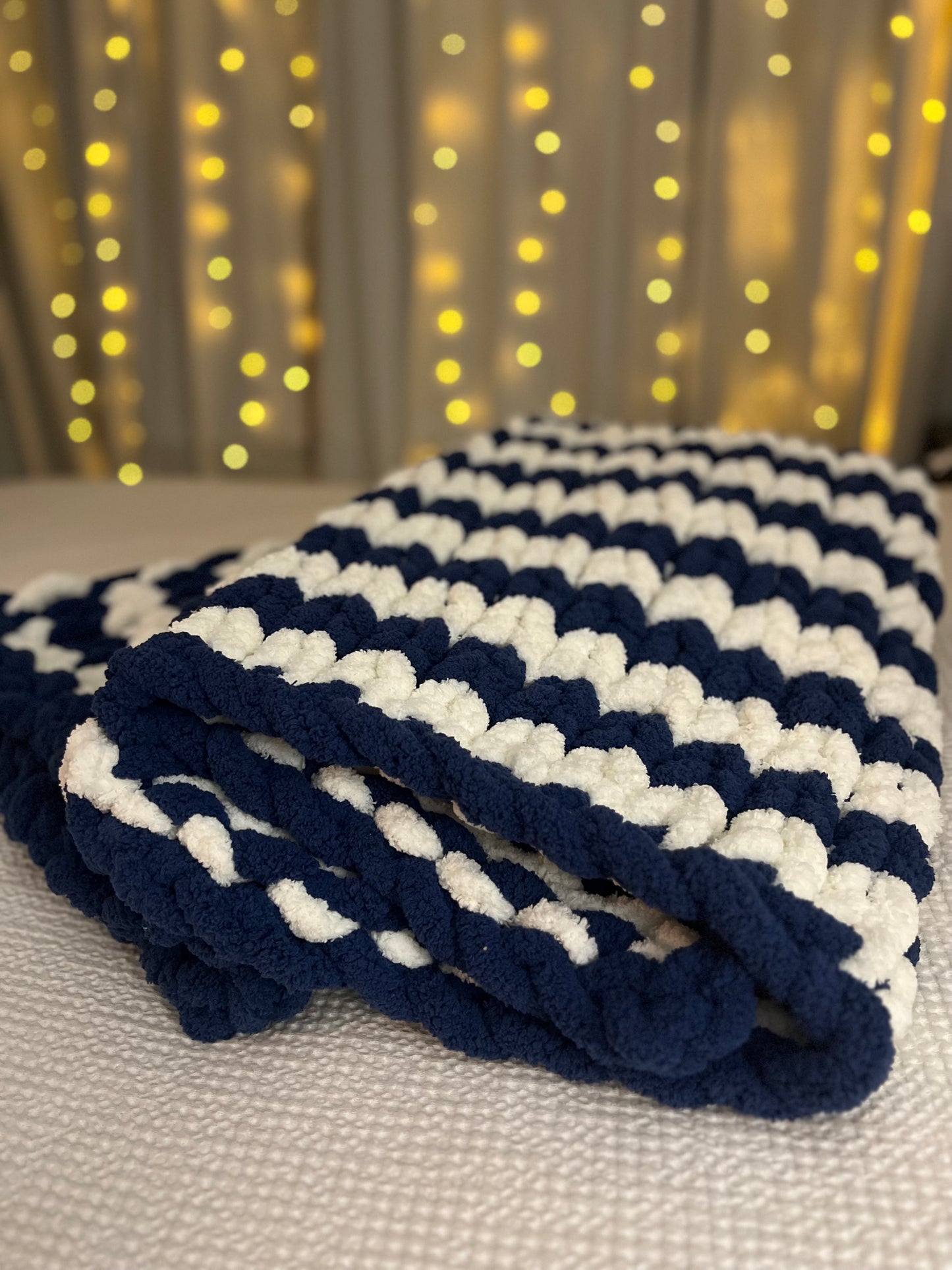 Navy and White Striped Chunky Knit Throw