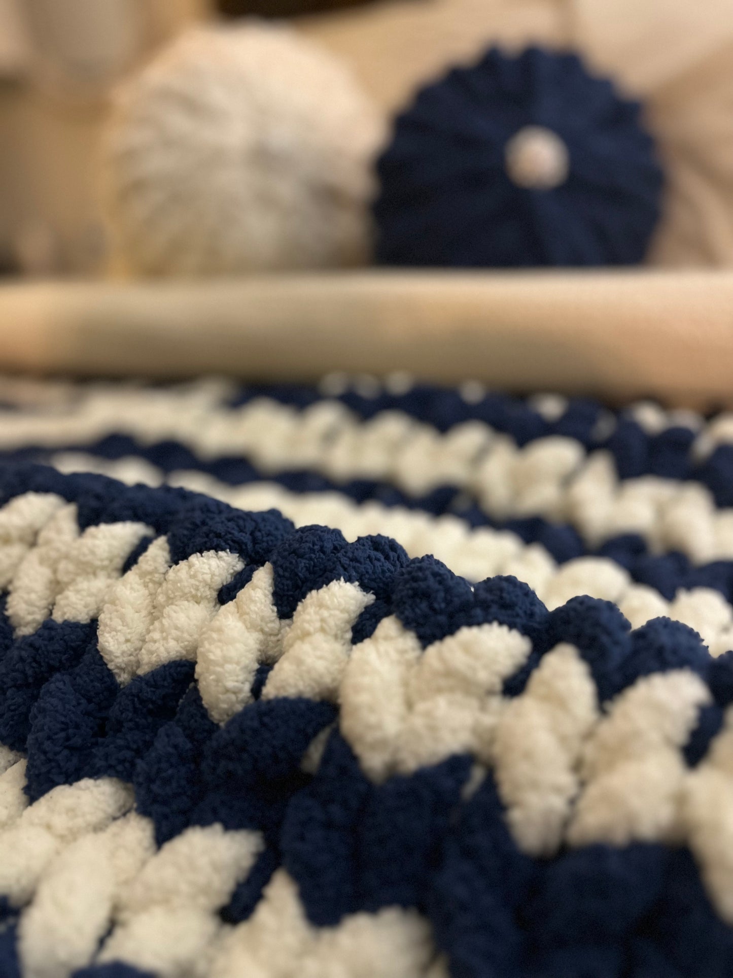 Navy and White Striped Chunky Knit Throw