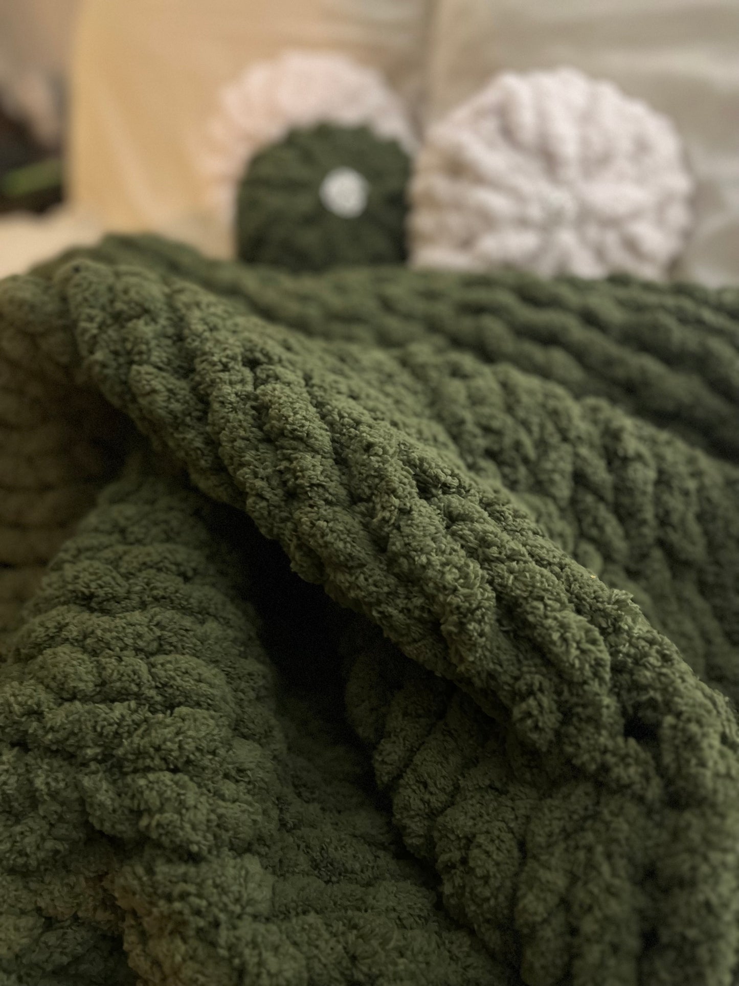 Olive Chunky Knit Throw